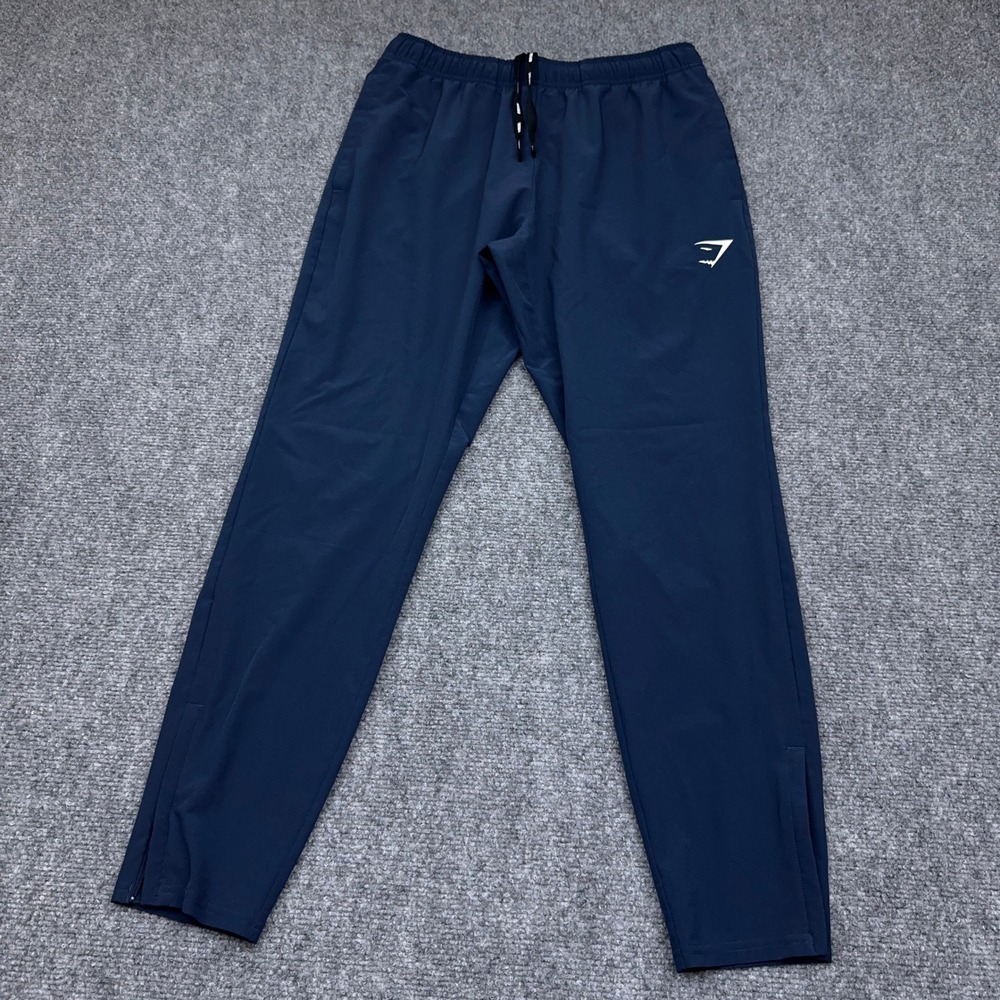 Gymshark Arrival Woven Jogger Mens Small Navy Blue Slim Tapered Zipper Cuffs Gym